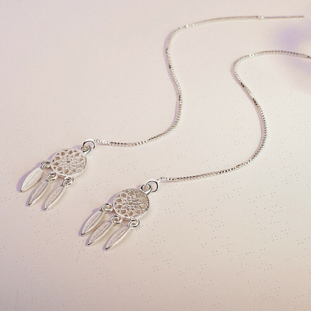 Sterling Silver Dreamcatcher Threader Earrings - Picture 3 of 3